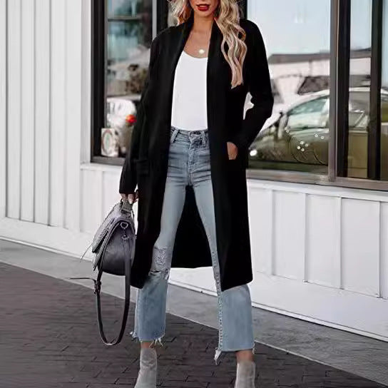 Damen lässiger Cardigan mit langen Ärmeln und praktischen Taschen EB