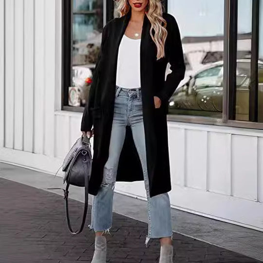 Damen lässiger Cardigan mit langen Ärmeln und praktischen Taschen EB