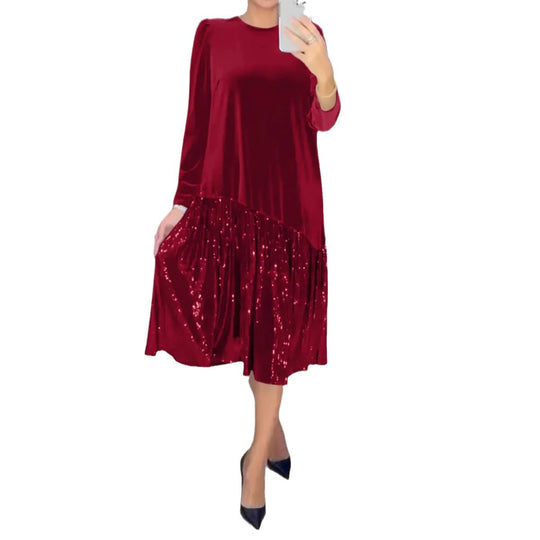 Damen Freizeit Kleid mit elegantem Paillettenrock und weichem Oberteil Heidi-Mode