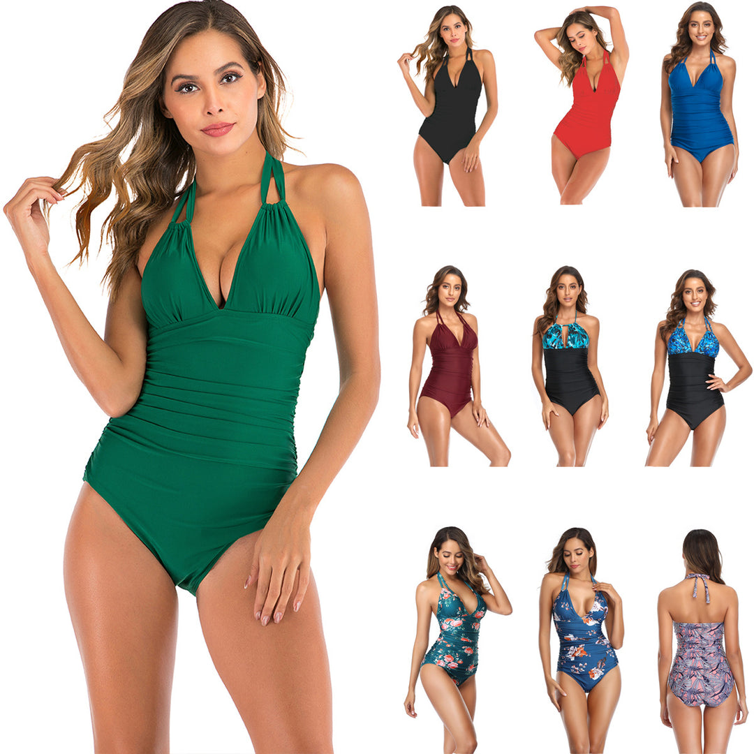 Damen Einteiler Badeanzug mit figurformendem Design und V-Ausschnitt EB