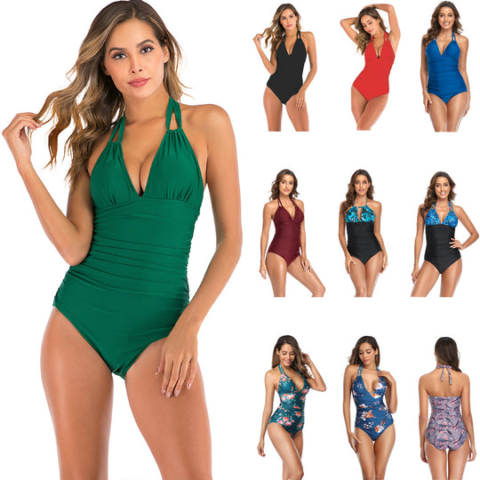 Damen Einteiler Badeanzug mit figurformendem Design und V-Ausschnitt EB