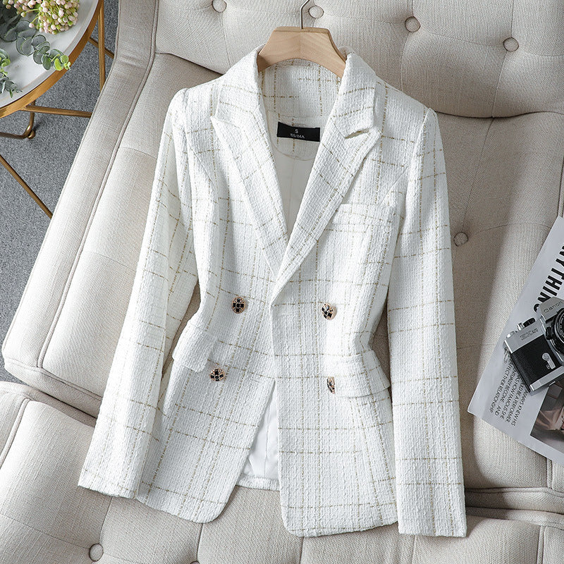 EB | Blazer Figurschneider Tweed Textur Doppelreiher Karomuster
