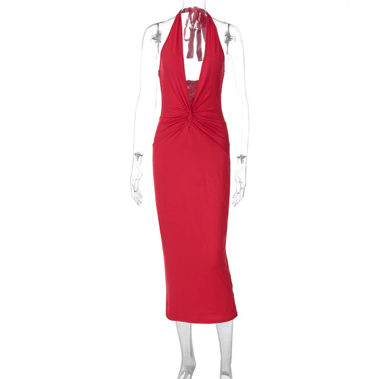 Damen figurbetontes Maxikleid mit tiefem Dekolleté und Rückenschnürung EB