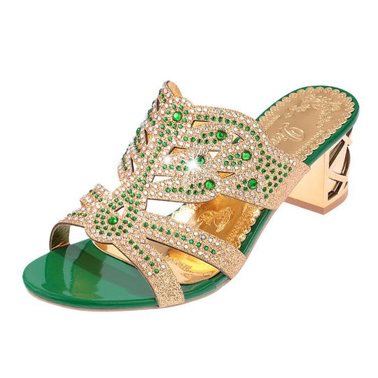 Damen elegante Sandaletten mit Glitzerakzenten und komfortablem Blockabsatz EB