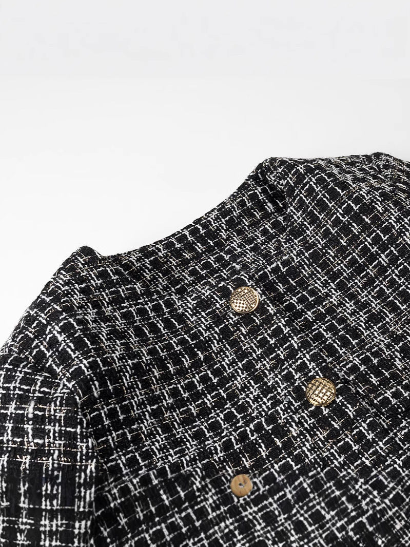 Damen elegante Tweed-Jacke mit goldenen Knöpfen EB