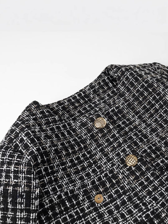 Damen elegante Tweed-Jacke mit goldenen Knöpfen EB