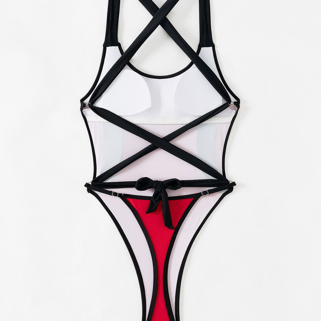 Damen Sportlicher Einteiler mit hohem Beinausschnitt und stylishem Kontrast EB