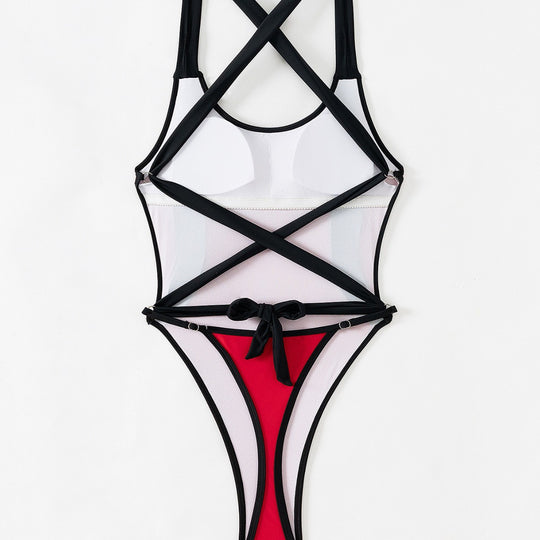 Damen Sportlicher Einteiler mit hohem Beinausschnitt und stylishem Kontrast EB