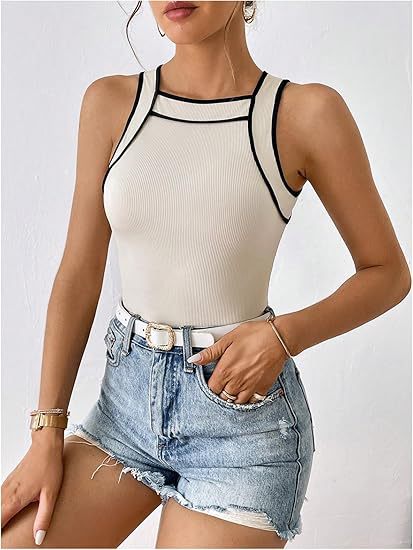 Damen sportliches Body mit kontrastierenden Trägern EB