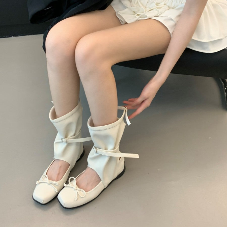 Damen modische Ballerinas mit elastischem Riemen und charmantem Schleifenakzent EB