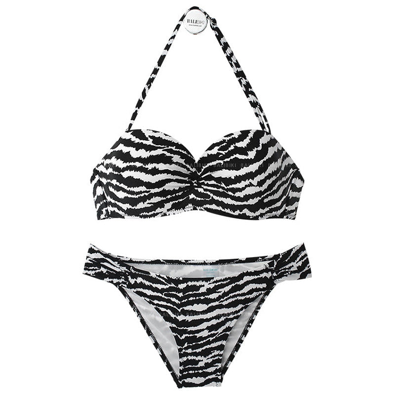Damen Bikini-Set mit stilvollem Zebra-Print und gepolstertem Oberteil EB