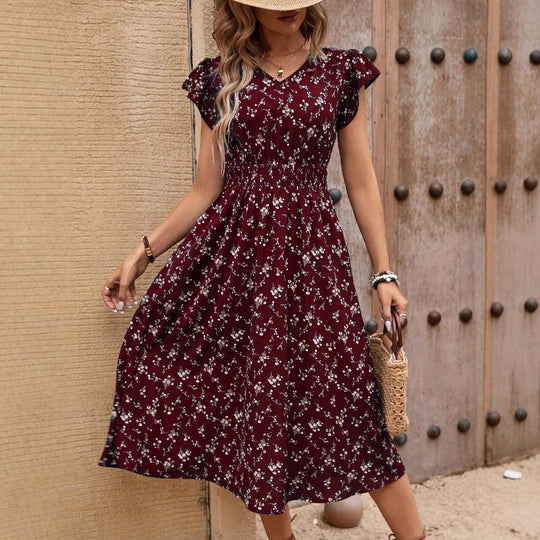 Damen Midikleid mit floralem Muster und Raffungen EB