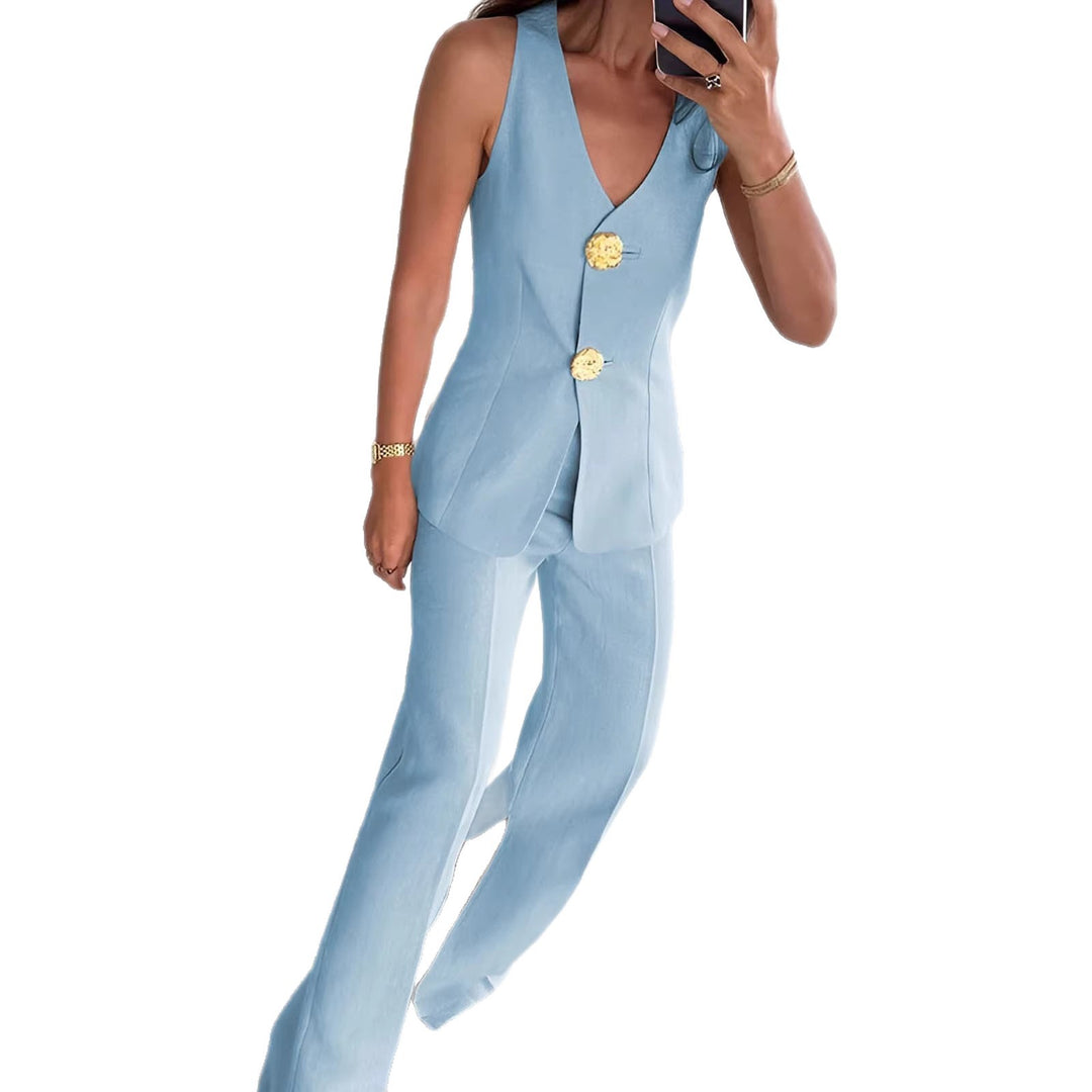 Damen elegantes Jumpsuit mit vordere Knopfleiste und weitem Bein EB
