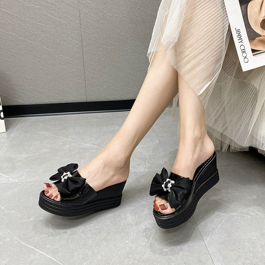 Damen Wedge-Pantoletten mit dekorativem Schleifenmotiv und komfortablem Fußbett EB