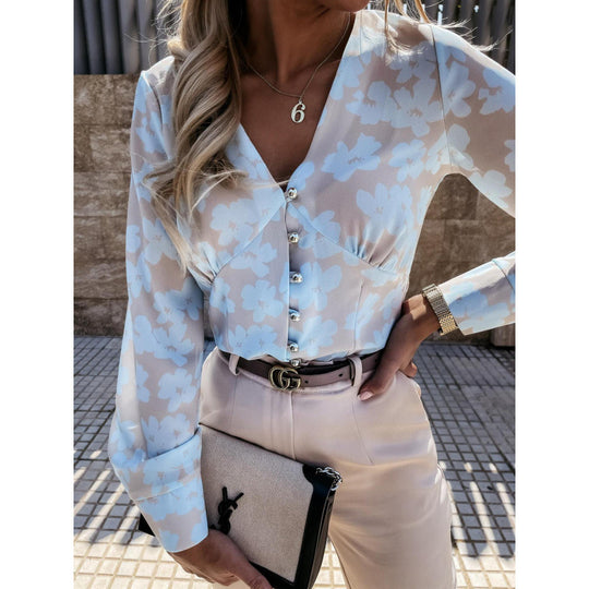 Damen Bluse mit floralem Druck und Knopfleiste EB