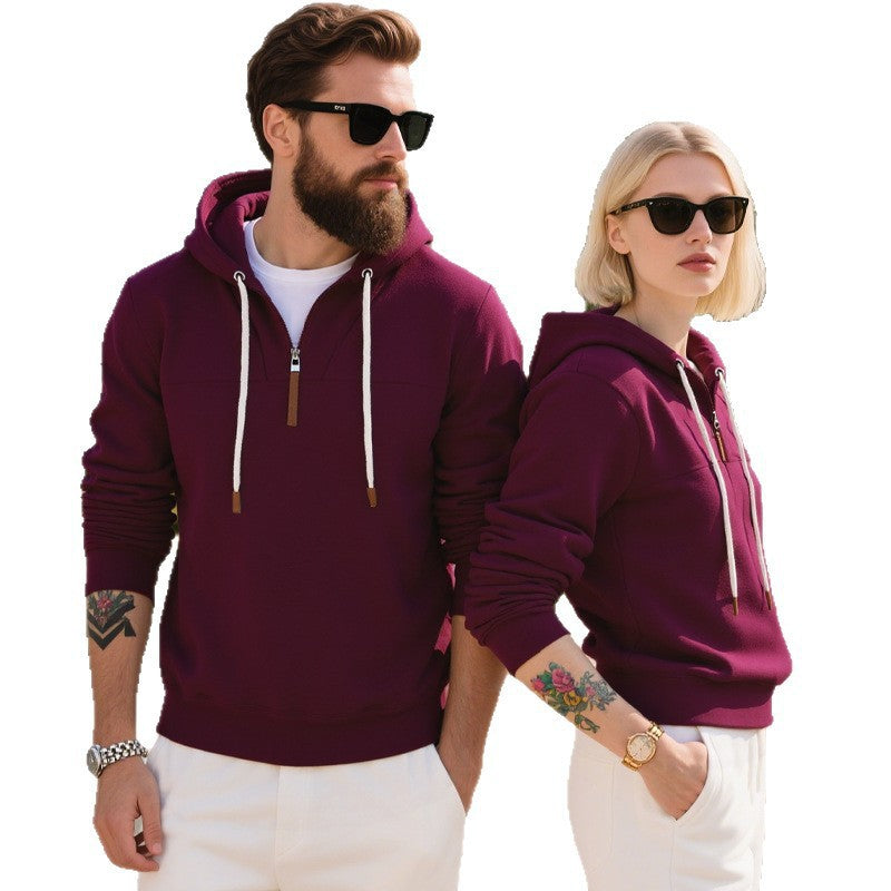 Herren nan kuscheliger Kapuzenpullover aus Fleece mit halbem Reißverschluss, Kordelzug und elastischen Bündchen EB