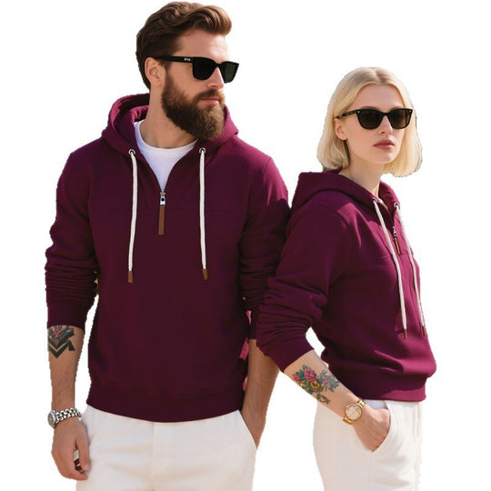 Herren nan kuscheliger Kapuzenpullover aus Fleece mit halbem Reißverschluss, Kordelzug und elastischen Bündchen EB