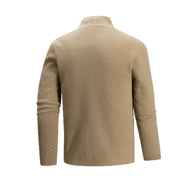Herren nan offener Waffelstrick-Cardigan mit Schalkragen, aufgesetzten Taschen und gerippten Bündchen EB