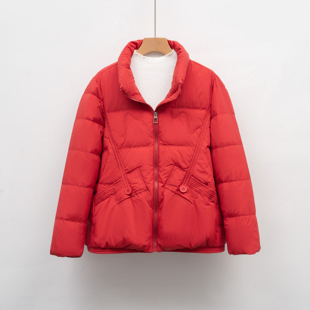 Damen gesteppte Winterjacke mit praktischen Taschen und hohem Kragen EB