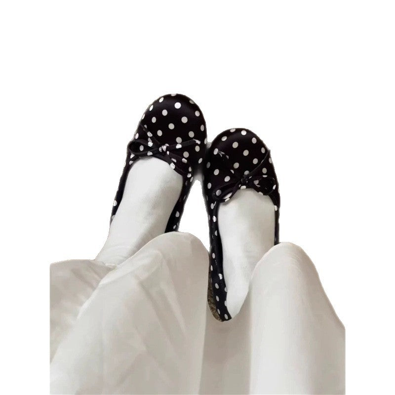 Damen Ballerinas mit niedlichem Pünktchenmuster und zierlichem Schleifchen EB