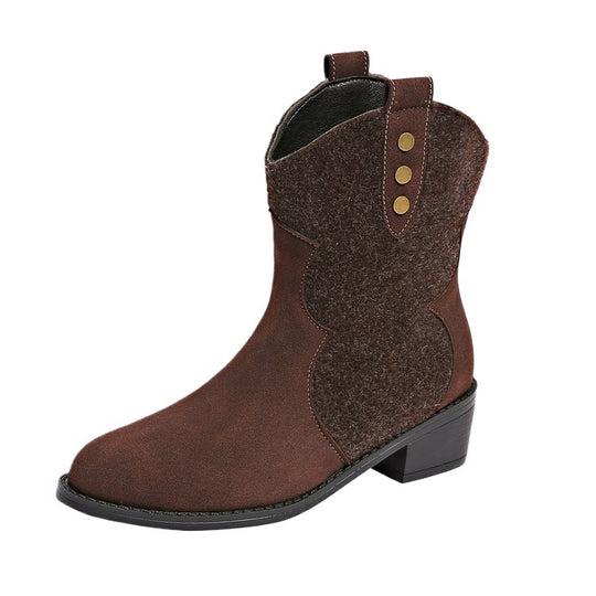 Damen Modische Cowboy-Stiefeletten mit geschmackvollen Details und robustem Blockabsatz EB