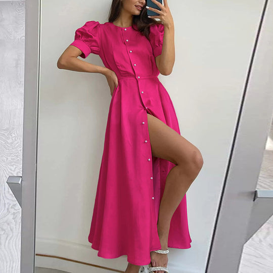 Damen Maxikleid mit Knopfdetails und seitlichem Schlitz EB