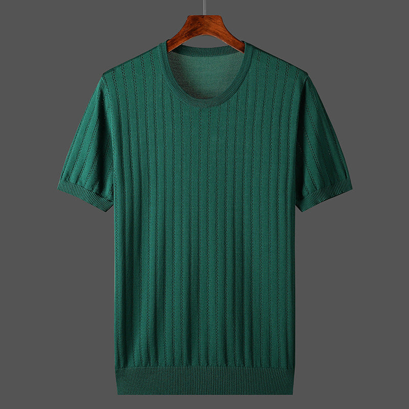 Damen Kurzarm Strickoberteil mit feinem Liniendesign und komfortablem Schnitt EB