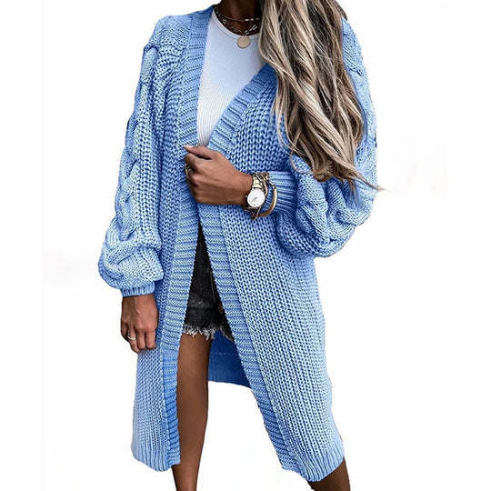 Damen Strickjacke mit voluminösen Ärmeln und modernem Lochmuster EB