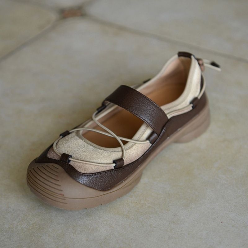 Damen Bequeme Mary-Jane-Sneaker mit Klettverschluss, elastischer Schnürung und profilierter Gummisohle EB