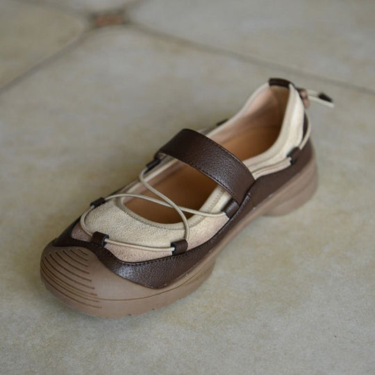 Damen Bequeme Mary-Jane-Sneaker mit Klettverschluss, elastischer Schnürung und profilierter Gummisohle EB