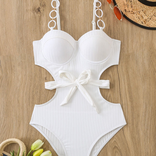 Damen Einteiler Badeanzug mit modischem Cut-Out Design und verstellbaren Trägern EB
