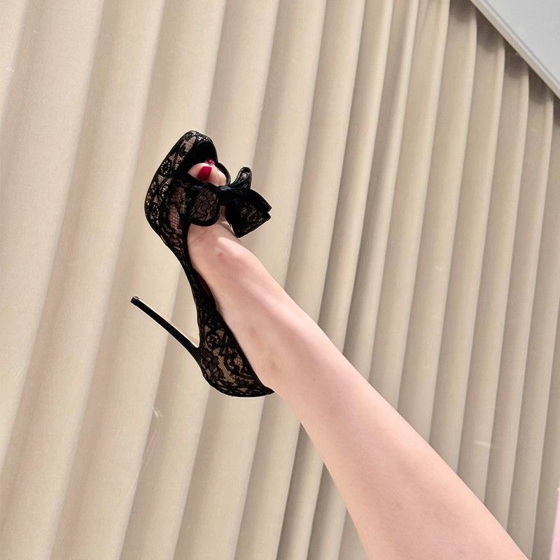 Damen Slingback High Heel Pumps mit Spitzenverzierung und dekorativem Schleifenelement EB