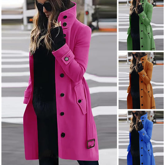 Damen eleganter Trenchcoat mit hohem Kragen und praktischen Taschen EB