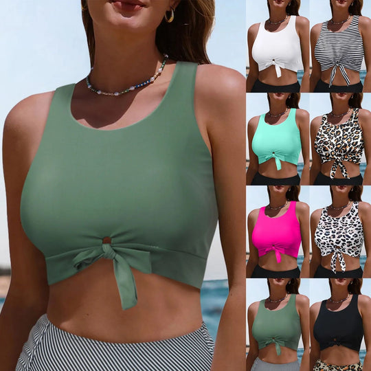 Damen Sportlicher Crop-Top mit Schlaufenbindung EB