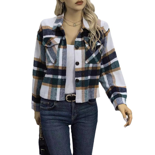 Damen Karierte Flanelljacke mit Taschen EB