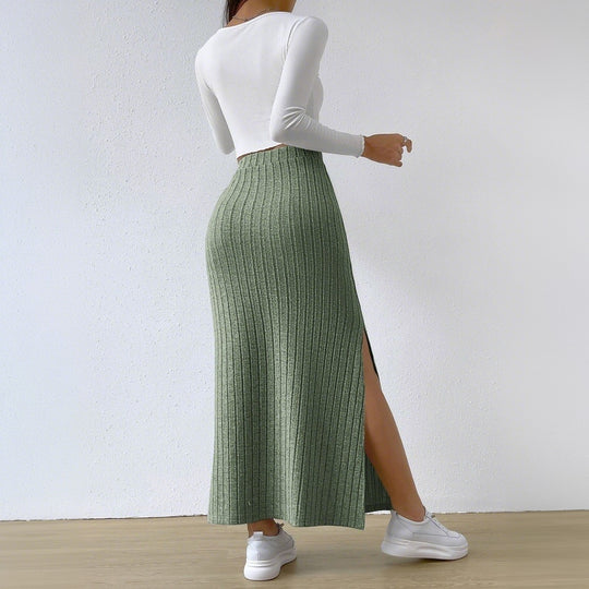 Damen gerippter Midirock mit hohem Bund und figurumspielender A-Linie Eichborn Berlin