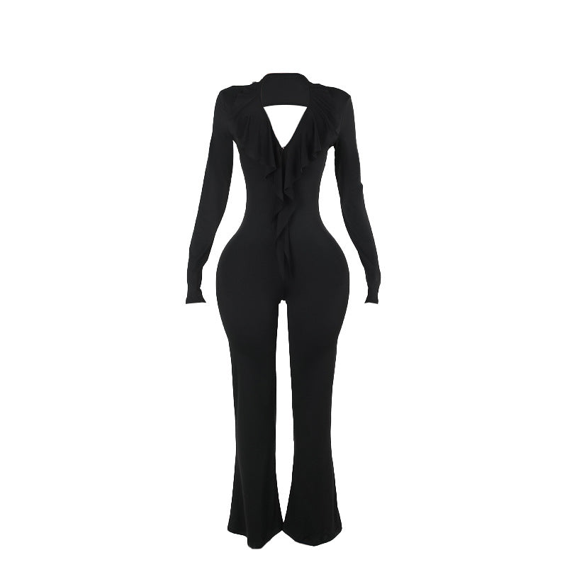 Damen trendiger Jumpsuit mit offenem Rücken und leichtem Stoff EB