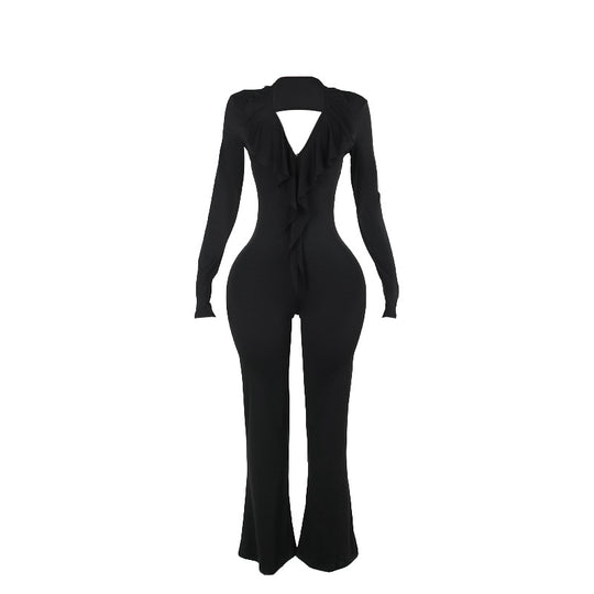 Damen trendiger Jumpsuit mit offenem Rücken und leichtem Stoff EB