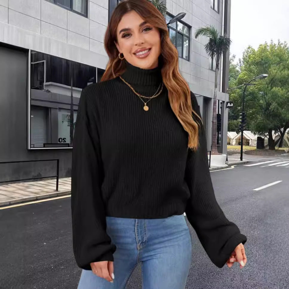 Damen Strickpullover mit hohem Kragen und lässigem Schnitt EB