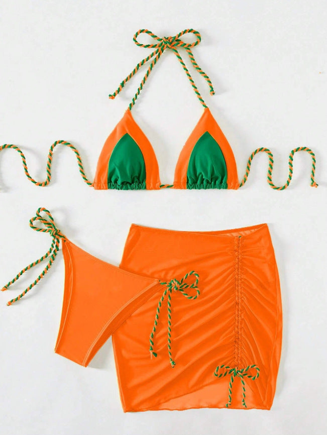 Damen Triangel-Bikini-Set mit Raffungen und Bindebändern EB