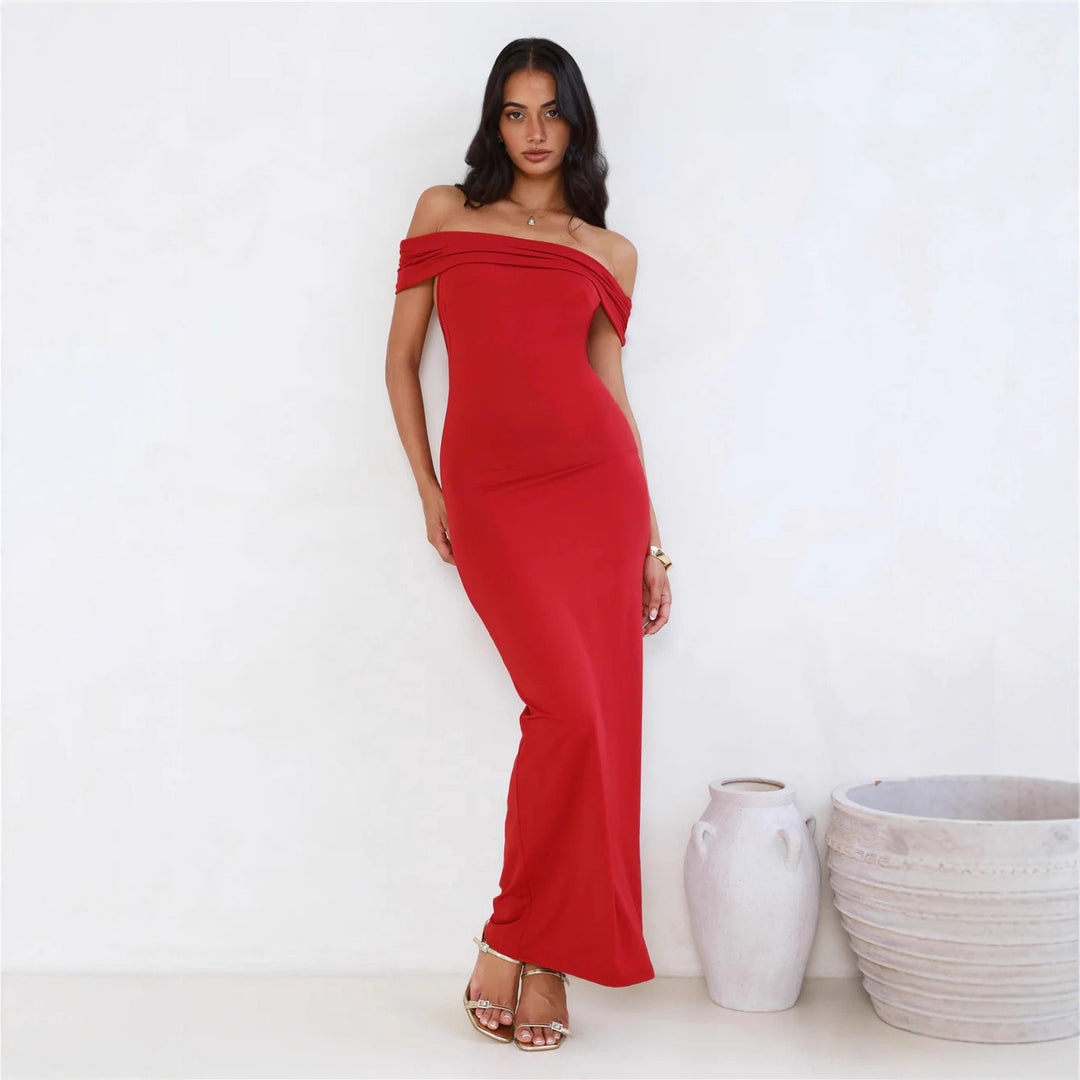 Damen Elegantes Maxikleid mit Off-Shoulder Schnitt und figurbetonter Passform EB