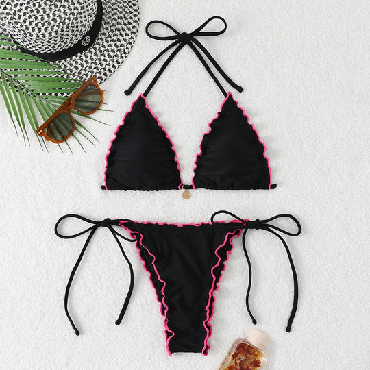 Damen Triangel-Bikini-Set mit verspieltem Rüschendetail EB