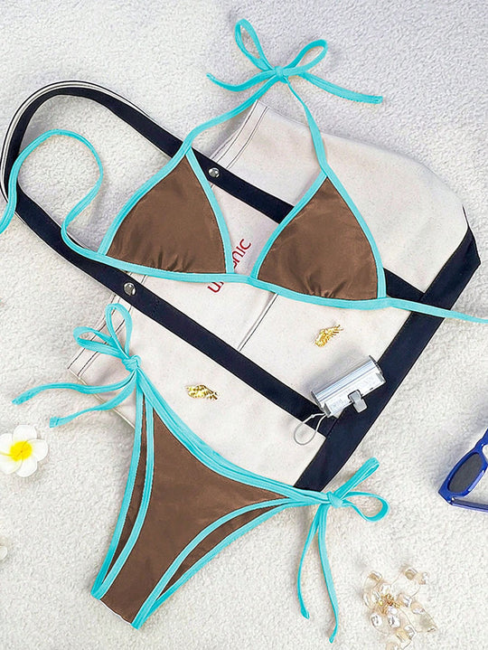 Damen Triangel-Bikini mit verspielten Schleifendetails EB