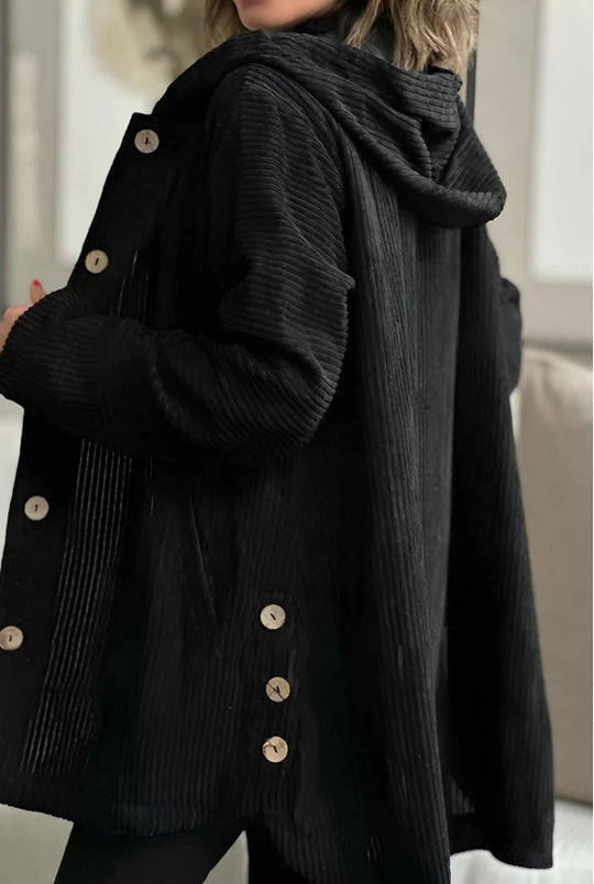 Damen Kapuzenjacke aus Kordstoff mit Knopfverschluss EB