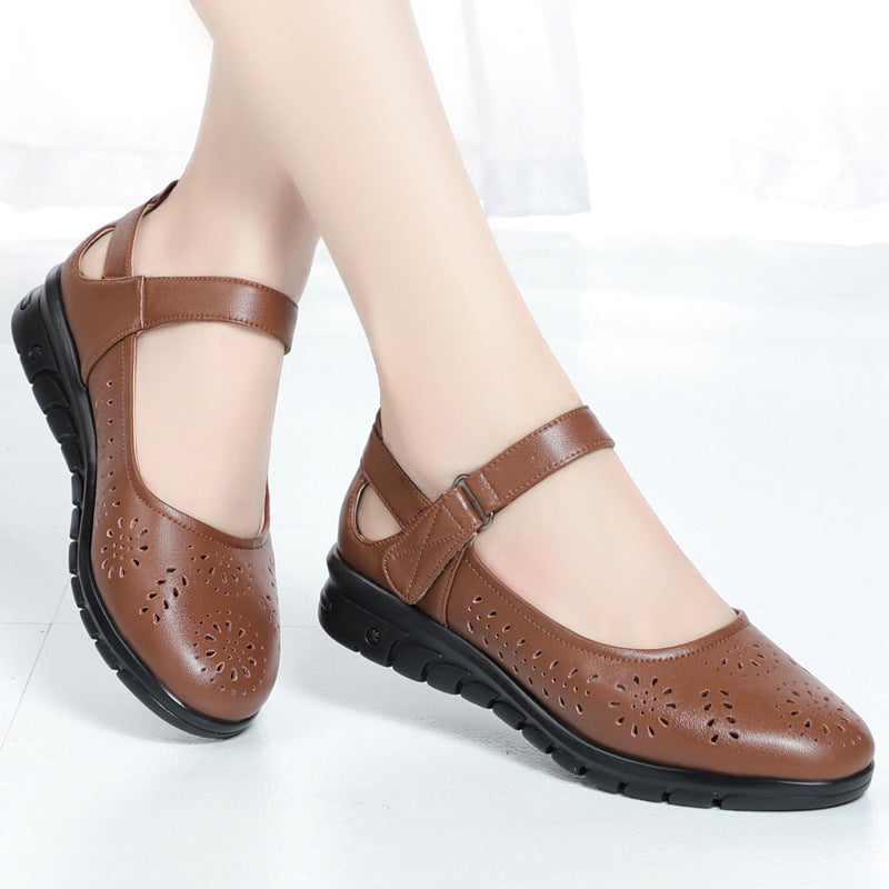 Damen Atmungsaktive Ballerinas mit verstellbarem Riemen und modischem Lochmuster EB