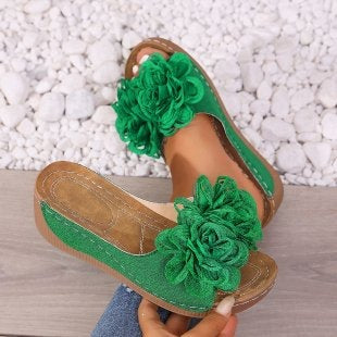 Damen modische Pantoletten mit floralen Applikationen EB