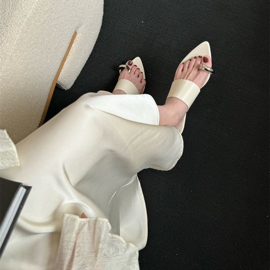 Damen elegante Open-Toe Mules mit spitzem Design EB