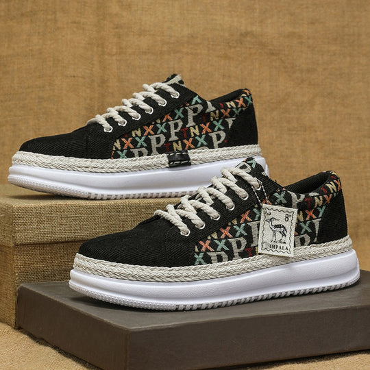 Damen Plateau-Espadrille-Sneaker mit geflochtenem Jute-Detail und monogramm-Canvas EB