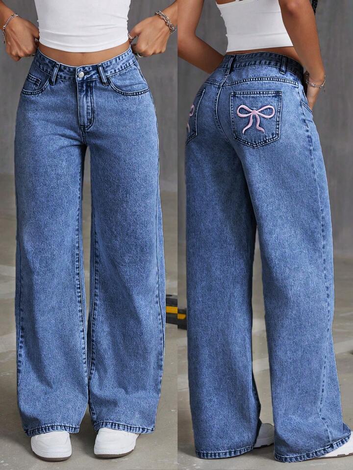 Damen Weite Jeanshose mit einzigartiger Schnürdetailgestaltung EB
