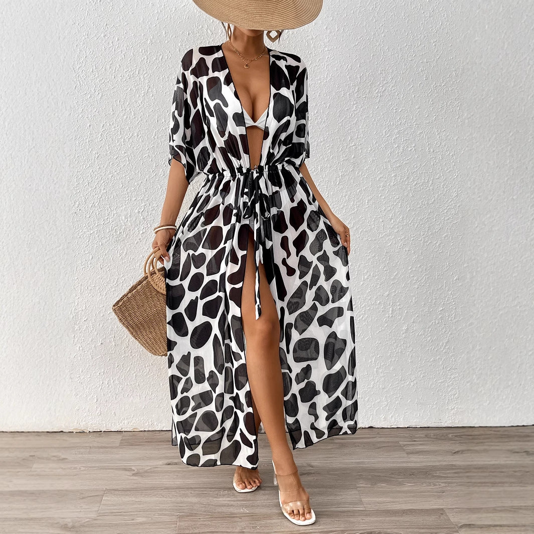 Damen modischer Strandkaftan mit seitlichem Kordelzug EB